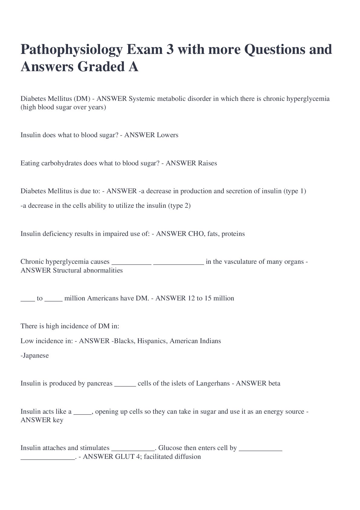 Preview image for Pathophysiology Exam 3 with more Questions and Answers Graded A